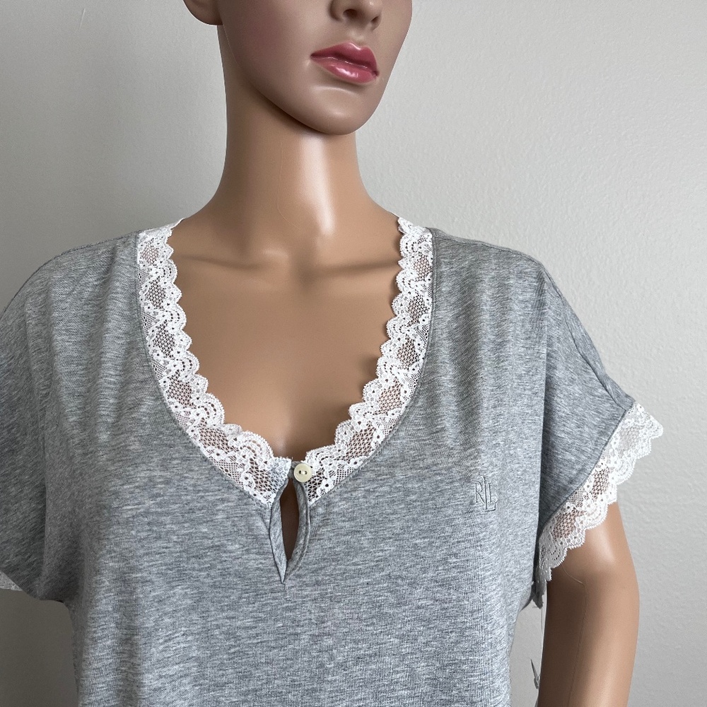 Lauren Ralph Lauren Women’s Gray Lace-Trim Pajama Set size L